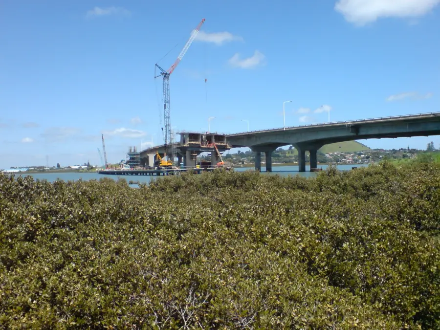 A new bridge span stretching across the bay.